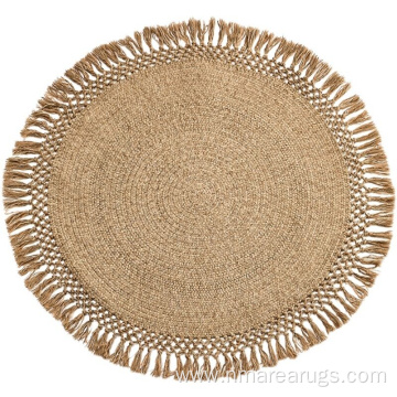 Hand Braided woven moroccan round wool area rugs